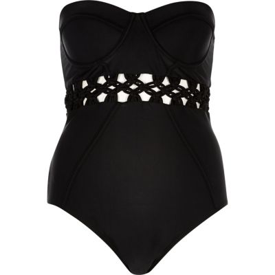 Black macram&#233; bustier swimsuit